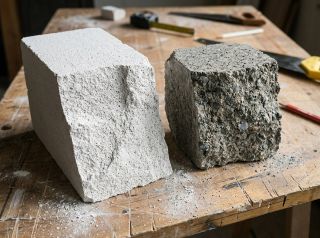 Vergleich Ytong Porenbeton und normaler Beton – Porenstruktur sichtbar