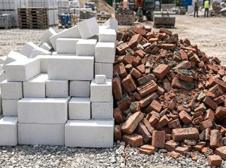 Sortenreine Trennung von Ytong und Ziegelbruch auf Abrissbaustelle